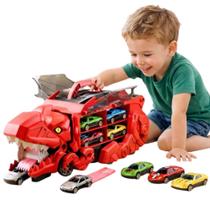 Caminhão Dino Devorador Lança Carros com Pista + 4 Carrinhos Vermelho Toy King