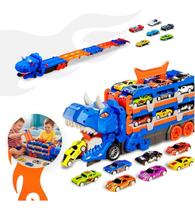 Caminhão Dinossauro Pista Corrida Com 6 Carrinhos Maleta Transporte Brinquedo Miniatura Cor:Azul Caminhão Dinossauro Pista Corrida Com 6 Carrinhos Maleta Transporte Brinquedo Miniatura Cor:Azul