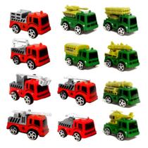 Caminhão do Exército e de Bombeiro Infantil Kit 12 Carrinhos a Fricção