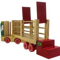 Caminhão fazendinha 4 eixos carroceria 6 animais madeira