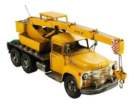 Caminhão Guindaste Amarelo 18x13.5x46cm Estilo Retrô Vintage - Tasco