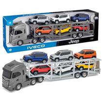 Caminhão Infantil Cegonha Iveco Com 6 Jeeps Carrinho Com Pneus de Borracha Usual Brinquedos