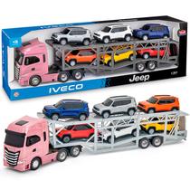 Caminhão Infantil Cegonha Iveco Com 6 Jeeps Carrinho Com Pneus de Borracha Usual Brinquedos Caminhão Infantil Cegonha Iveco Com 6 Jeeps Carrinho Com Pneus de Borracha Usual Brinquedos