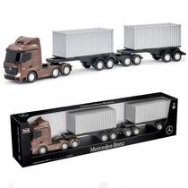 Caminhão Infantil Mercedes-Benz Actros Rodotrem Container 73 Cm Rodas Cromadas Carreta Dupla Removível