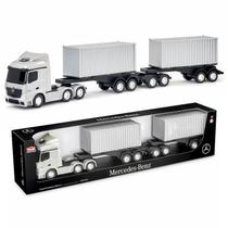 Caminhão Infantil Mercedes-Benz Actros Rodotrem Container 73 Cm Rodas Cromadas Carreta Dupla Removível