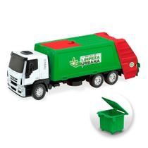 Caminhão Iveco 33cm Coletor de Lixo com Lixeira Veículo Miniatura Brinquedo Infantil Menino Presente