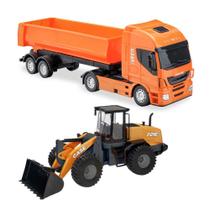 Caminhão Iveco Caçamba + Trator Carregadeira Case Miniatura - Usual Brinquedos