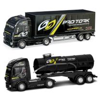 Caminhão Iveco Pro Tork Carreta Baú e Tanque Kit 2 Carrinhos - Usual Brinquedos