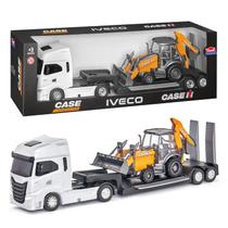 Caminhão Iveco S-Way Plataforma Com Trator Retroescavadeira Brinquedo Para Meninos Caminhão Iveco S-Way Plataforma Com Trator Retroescavadeira Brinquedo Para Meninos
