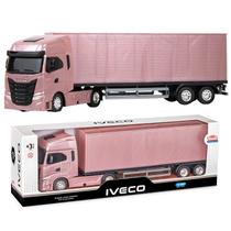 Caminhão Iveco S-way Toco Baú Miniatura Brinquedo Realista Colecionável Com Rodas Cromadas