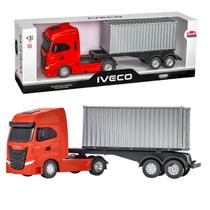 Caminhão Iveco S-Way Toco Com Container - Brinquedo Infantil De Transporte De Carga Com Rodas Livres - Usual
