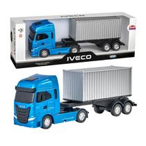 Caminhão Iveco S-Way Toco Com Container - Brinquedo Infantil De Transporte De Carga Com Rodas Livres - Usual