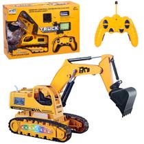 Caminhão Máquina Escavadeira Controle 7 Funções Movimenta Pá Recarregável Som e Luz