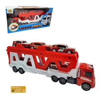 Caminhao Mega Truck Toyking Modelo Bombeiro a Friccao Vira Pista com Lancador e Mini Carrinhos