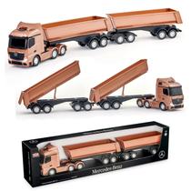 Caminhão Mercedes Benz Actros Rodotrem Basculante Miniatura Brinquedo Colecionável Rodas Cromadas