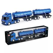 Caminhão Mercedes-Benz Actros Rodotrem Tanque Miniatura Brinquedo Realista Colecionável Rodas Cromadas Caminhão Mercedes-Benz Actros Rodotrem Tanque Miniatura Brinquedo Realista Colecionável Rodas Cromadas