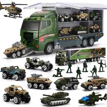 Caminhão militar de brinquedo BYONEBYE com 26 soldados masculinos, conjunto 2 em 1