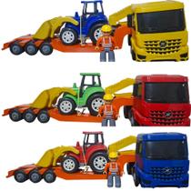 Caminhão Plataforma Com Retroescavadeira Brinquedo Infantil Superfrota Cores Sortidas Poliplac