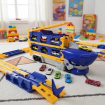 Caminhão Rampa Tubarão Cegonha Devorador De Carros com 6 carrinhos em metal