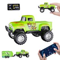 Caminhão RC Dingdongwu Mini escala 1:64 com LED de controle de APP verde