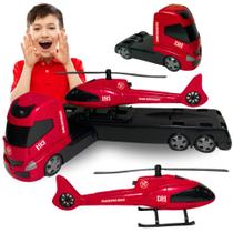 Caminhão Resgate Grande Helicóptero Brinquedo Menino Carro