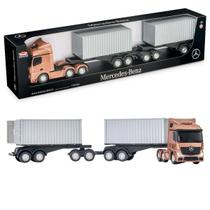 Caminhão Rodotrem Container 69cm Grande Mercedes Benz Brinquedo Infantil Realista Cheio De Detalhes Colecionável Usual