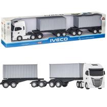 Caminhão Rodotrem Container Iveco S-Way 60cm - Brinquedo Infantil Com Duas Carretas e Rodas Livres - Usual
