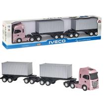 Caminhão Rodotrem Container Iveco S-Way 60cm - Brinquedo Infantil Com Duas Carretas e Rodas Livres - Usual