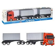 Caminhão Rodotrem Container Iveco S-Way 60cm - Brinquedo Infantil Com Duas Carretas e Rodas Livres - Usual