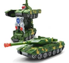 Caminhão Tanque De Guerra Transforma Robô Bate E Vola Luz