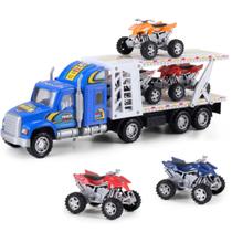 Caminhão Toy Auto Hauler Big Rig com 4 ATVs de fricção em escala 1:48 Caminhão Toy Auto Hauler Big Rig com 4 ATVs de fricção em escala 1:48