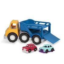 Caminhão transportador de brinquedos Battat Wonder Wheels com 2 carros de brinquedo 1+ Caminhão transportador de brinquedos Battat Wonder Wheels com 2 carros de brinquedo 1+