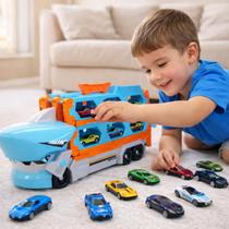 Caminhão Tubarão Cegonha Brinquedo Pista Corrida 6 Carrinhos Caminhão Tubarão Cegonha Brinquedo Pista Corrida 6 Carrinhos