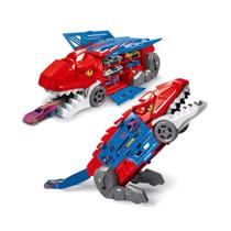 Caminhão Vermelho Dino Parking Lot 2 em 1 Track Six-Six-Zero com 2 Carrinhos e Placas Decorativas