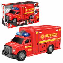 Caminhãozinho De Brinquedo Fricção Com Som E Luz Carrinho Bombeiro Fire Rescue 20 cm