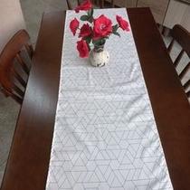 Caminho de mesa 40 x 1,45 - bege + azul