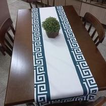 Caminho de mesa 40 x 1,45 - faixa branco + azul escuro - DIAS DECOR