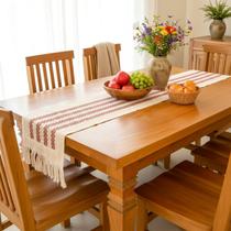 Caminho de Mesa Artesanal para 4 Lugares em Tear Manual com Detalhes em Tricô Exclusivo Cor:Creme Cinza EscuroTamanho:4