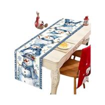 Caminho De Mesa Azul De Natal 2025 Com Boneco De Neve, Decoração De Mesa De Natal, Decoração De