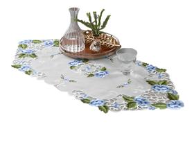 Caminho de Mesa Bordado Atenas Floral Azul 40x220cm Jolitex