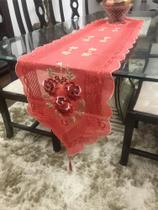 Caminho de Mesa Bordado Floral 0,4 x 2,2 m Vermelho