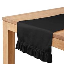 Caminho de Mesa com Babado em Tecido de Algodão Slub Preto para Decoração - Vargottam Caminho de Mesa com Babado em Tecido de Algodão Slub Preto para Decoração - Vargottam
