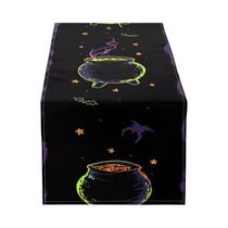Caminho De Mesa De Halloween Com Padrão De Morcegos E Crisol Mágico Para Festas E Decorações De