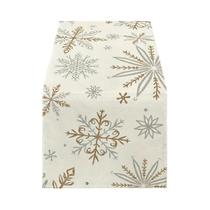 Caminho De Mesa De Inverno Em Ouro Branco Com Floco De Neve, Decoração De Natal Para a Temporada Caminho De Mesa De Inverno Em Ouro Branco Com Floco De Neve, Decoração De Natal Para a Temporada