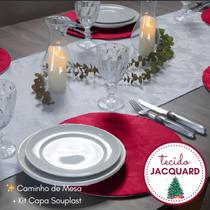 Caminho de Mesa e Kit de Capas Souplast Natalino Tecido Jacquard Decoração Ceia Natal Supla Elegante