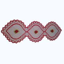 Caminho de Mesa em Crochê Branco e Vermelho 105x35cm - Crochê da Sol