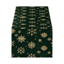 Caminho De Mesa Natalino Verde Escuro Com Floco De Neve Dourado Estilo Nórdico Decoração Para Jantar