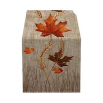 Caminho De Mesa Outonal Pastoral Com Folhas De Bordo, Espigas De Trigo E Caules De Grama Para Caminho De Mesa Outonal Pastoral Com Folhas De Bordo, Espigas De Trigo E Caules De Grama Para