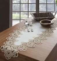 Caminho de Mesa Rendado Veneza Bordado Luxo Bege 40x90cm Jolitex