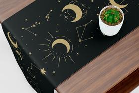 Caminho De Mesa Trilho Celestial Lua e Estrelas Preto Caminho De Mesa Trilho Celestial Lua e Estrelas Preto